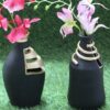 Spiral & Cut Pattern Black & Gold Terracotta Designer Vase, Set of 2 pieces