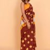 Rajasthani Bandhej Brown Cotton Saree with Blouse Piece - Image 4