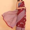 Brick Red Cotton Saree with Printed Birds and Blouse Piece - Image 6