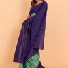 Green & Purple Cotton Saree with Blouse Piece - Image 3