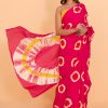 Pink Yellow & White Cotton Saree with Yellow Blouse Piece - Image 6
