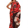 Concentric Circles Cotton Saree in Red with Blouse piece