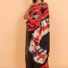 Concentric Circles Cotton Saree in Red with Blouse piece - Image 3