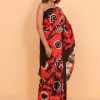 Concentric Circles Cotton Saree in Red with Blouse piece - Image 4