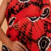 Concentric Circles Cotton Saree in Red with Blouse piece - Image 7