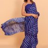 Ink Blue Cotton Saree with Blouse Piece - Image 6