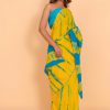 Bright Yellow & Blue Cotton Saree with Blouse Piece - Image 4