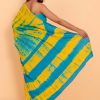 Bright Yellow & Blue Cotton Saree with Blouse Piece - Image 5