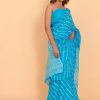 Azure Blue Cotton Saree with Blouse Piece - Image 4