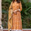 Mustard Dabu Print Cotton Dress Set - Image 2