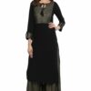 women's Black Colour Straight Crepe Gold Foil Print Kurta & Palazzo Set - Image 2