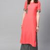 Peach Color Solid Straight Crepe Kurta