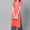 Peach Color Solid Straight Crepe Kurta - Image 2