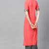 Peach Color Solid Straight Crepe Kurta - Image 3