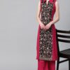 Dark Pink Colour Khadi Print Straight Crepe Kurta With Plazzo / Salwar Suit Set - Image 3