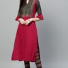 Dark Pink Colour Foil Print Straight Crepe Kurta