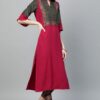 Dark Pink Colour Foil Print Straight Crepe Kurta - Image 3