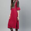 Dark Pink Colour Foil Print Straight Crepe Kurta - Image 4
