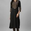 Black Crepe Foil Printed Straight Kurta With Pant Set