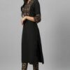 Black Crepe Foil Printed Straight Kurta With Pant Set - Image 2