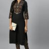 Black Crepe Foil Printed Straight Kurta With Pant Set - Image 5