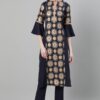 Blue Color Foil Print Straight Kurta