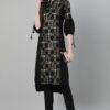 Black Color Foil Print Straight Kurta with Pant - Image 5