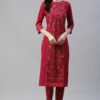 Dark Pink Color Foil Printed Straight Kurta And Pant Set
