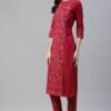 Dark Pink Color Foil Printed Straight Kurta And Pant Set - Image 2