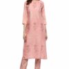 women's Pink Colour Straight polysilk Gold Foil Print Kurta & Pant Set - Image 2