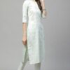 Mint Green Poly Silk Khadi Straight Kurta With Pant Set - Image 3