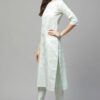 Mint Green Poly Silk Khadi Straight Kurta With Pant Set - Image 4