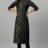Black Poly Silk Foil Printed Straight Kurta