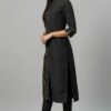 Black Poly Silk Foil Printed Straight Kurta - Image 2