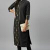Black Poly Silk Foil Printed Straight Kurta - Image 5