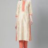 Cream Color Foil Print Straight Kurta