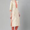 Cream Color Foil Print Straight Kurta - Image 2