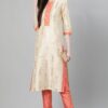 Cream Color Foil Print Straight Kurta - Image 5