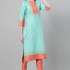 Turquoise Blue Color Foil Print Straight Kurta And Pant Set - Image 2