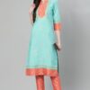Turquoise Blue Color Foil Print Straight Kurta And Pant Set - Image 5