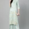 Blue Color Foil Print Straight Kurta - Image 5