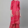 Pink Color Foil Print Straight Kurta And with Plazzo