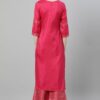 Pink Color Foil Print Straight Kurta And with Plazzo - Image 3