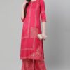 Pink Color Foil Print Straight Kurta And with Plazzo - Image 5