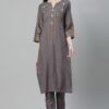Grey Color Foil Print Straight Kurta And Pant Set