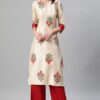 Cream Color Foil Print Straight Kurta And with Plazzo