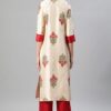 Cream Color Foil Print Straight Kurta And with Plazzo - Image 3