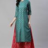 Green Color Foil Printed Straight Kurta