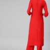Red Colour Khadi Print Straight Polyester Rayon Kurta With Palazzo / Salwar Suit Set - Image 2