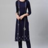 Blue Color Foil Print Straight Kurta